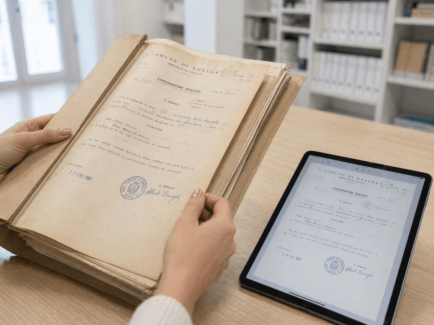 Archivio comunale con pratiche edilizie per accesso atti
